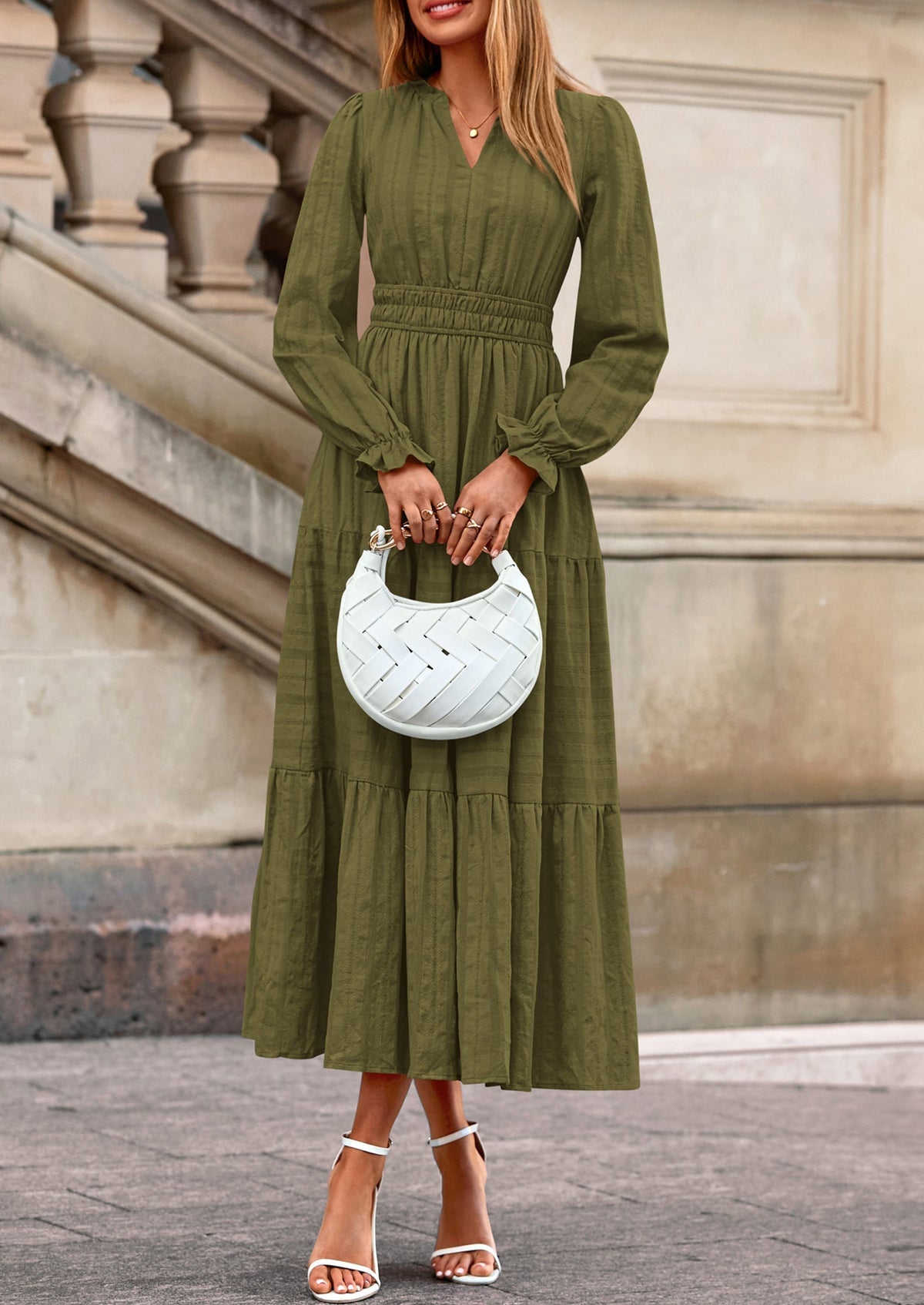 Flowy Maxi Dress - Long Sleeve, V-Neck, Wedding Guest - photo 4