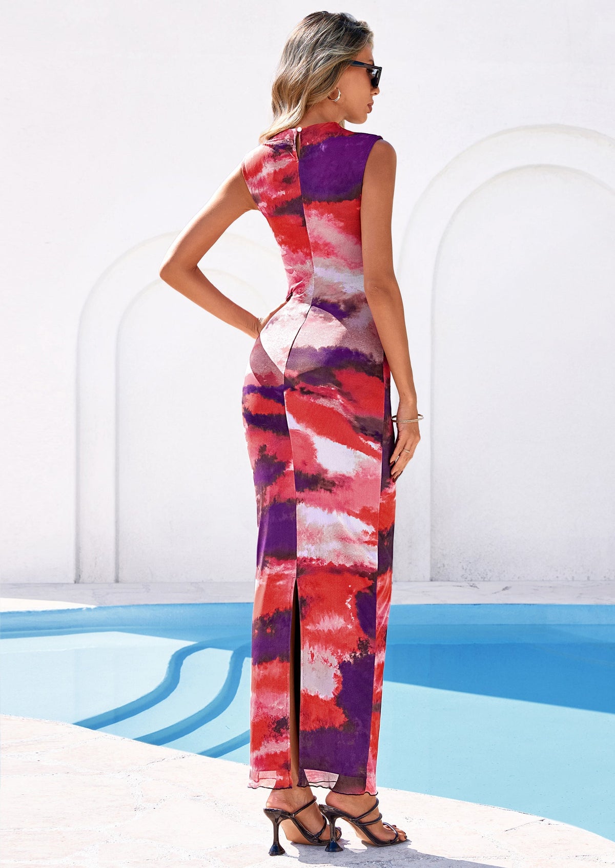Mesh Bodycon Maxi Dress - Sleeveless, Mock Neck, Cocktail - photo 20