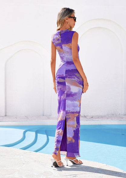 Mesh Bodycon Maxi Dress - Sleeveless, Mock Neck, Cocktail - photo 38