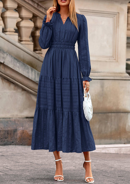 Flowy Maxi Dress - Long Sleeve, V-Neck, Wedding Guest - photo 46