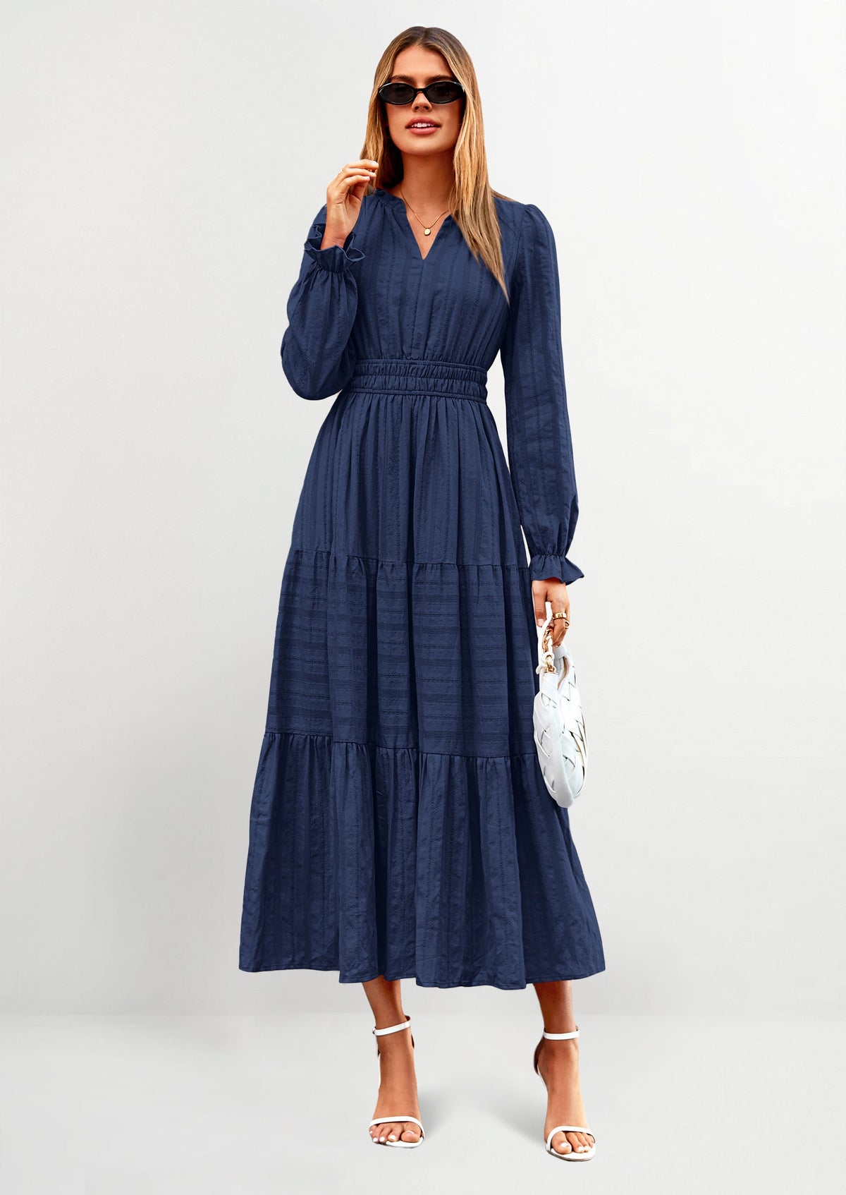 Flowy Maxi Dress - Long Sleeve, V-Neck, Wedding Guest - photo 44
