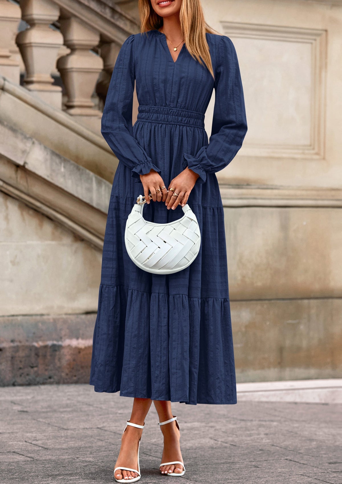 Flowy Maxi Dress - Long Sleeve, V-Neck, Wedding Guest - photo 48