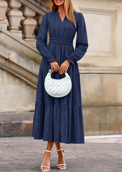 Flowy Maxi Dress - Long Sleeve, V-Neck, Wedding Guest - photo 48