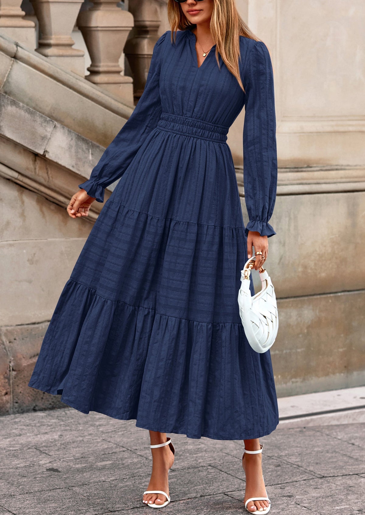 Flowy Maxi Dress - Long Sleeve, V-Neck, Wedding Guest - photo 49