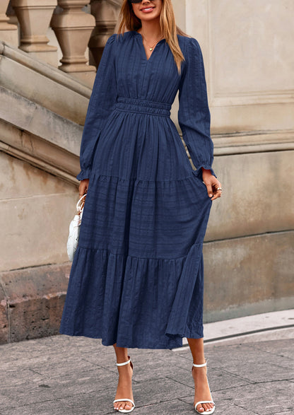 Flowy Maxi Dress - Long Sleeve, V-Neck, Wedding Guest - photo 50