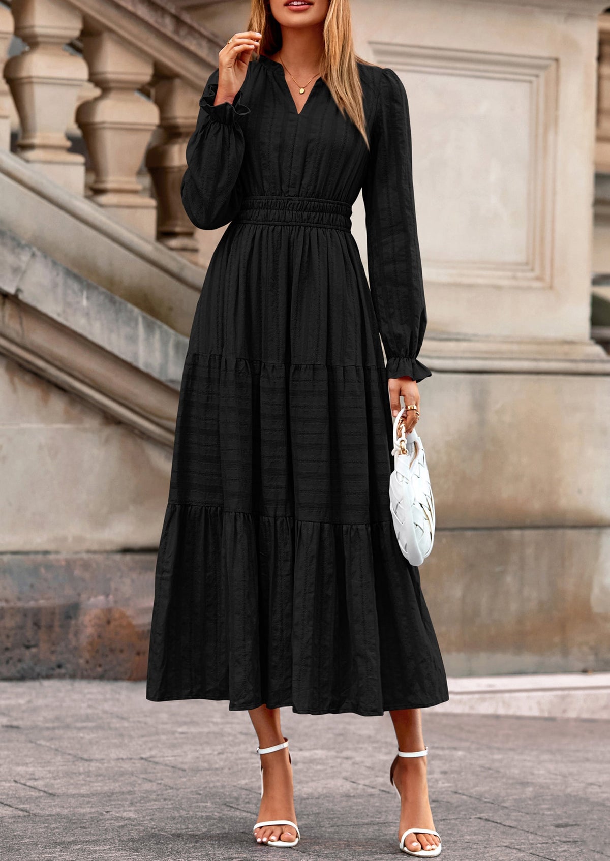 Flowy Maxi Dress - Long Sleeve, V-Neck, Wedding Guest - photo 53
