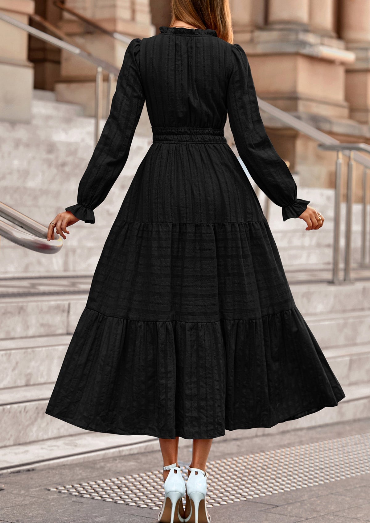 Flowy Maxi Dress - Long Sleeve, V-Neck, Wedding Guest - photo 52