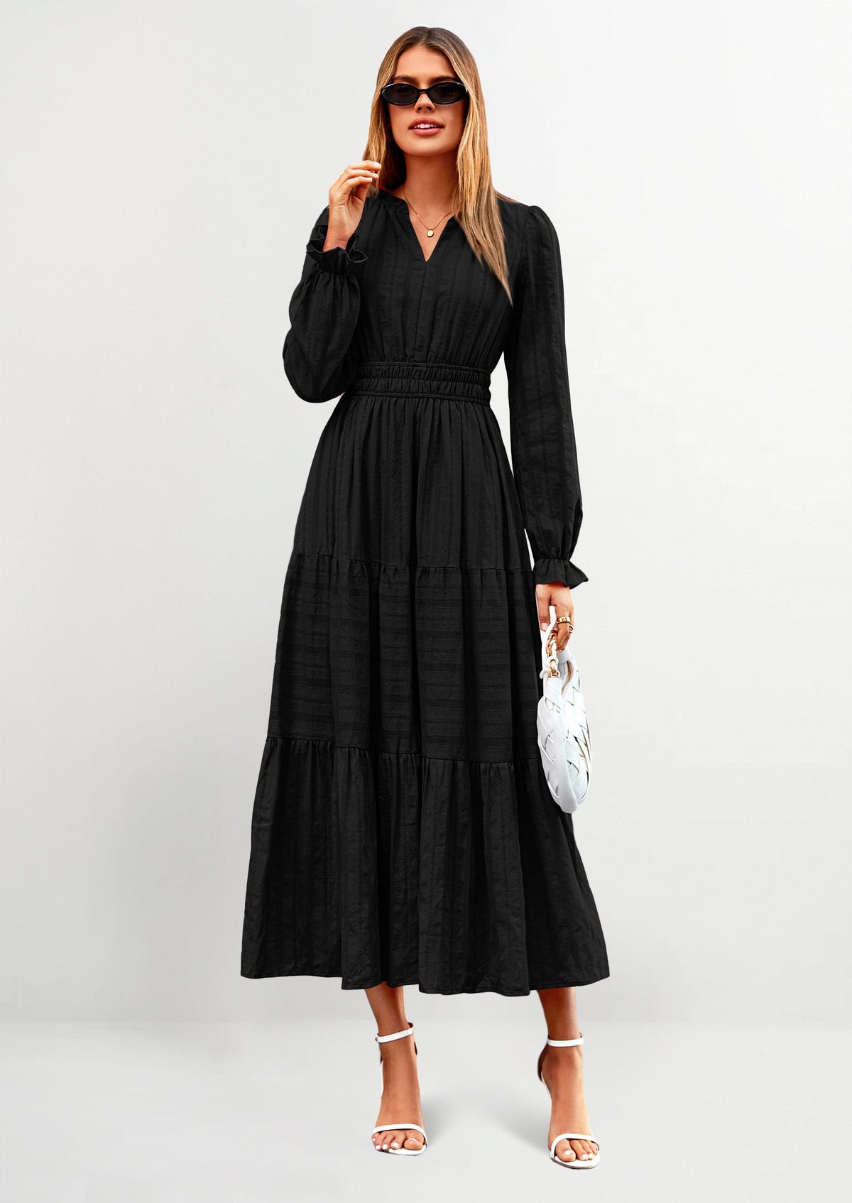 Flowy Maxi Dress - Long Sleeve, V-Neck, Wedding Guest - photo 51