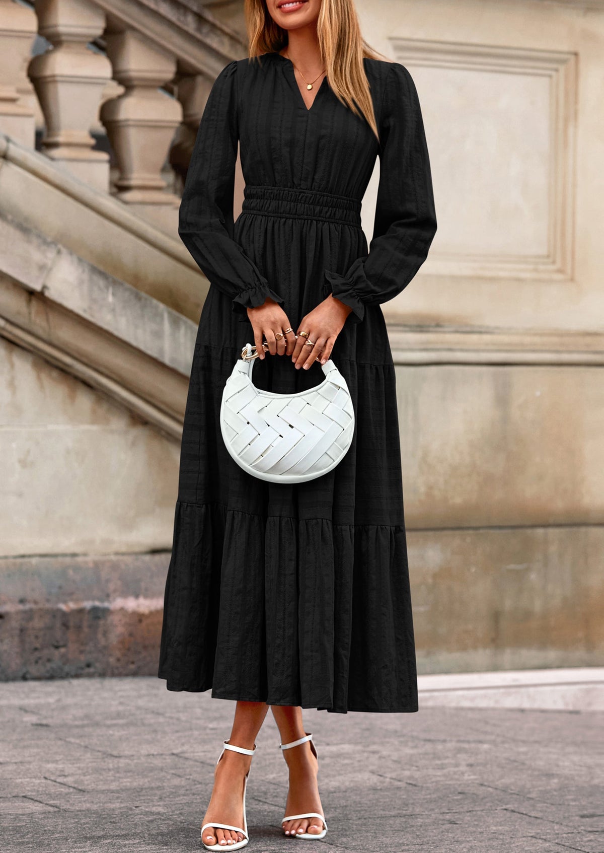 Flowy Maxi Dress - Long Sleeve, V-Neck, Wedding Guest - photo 54
