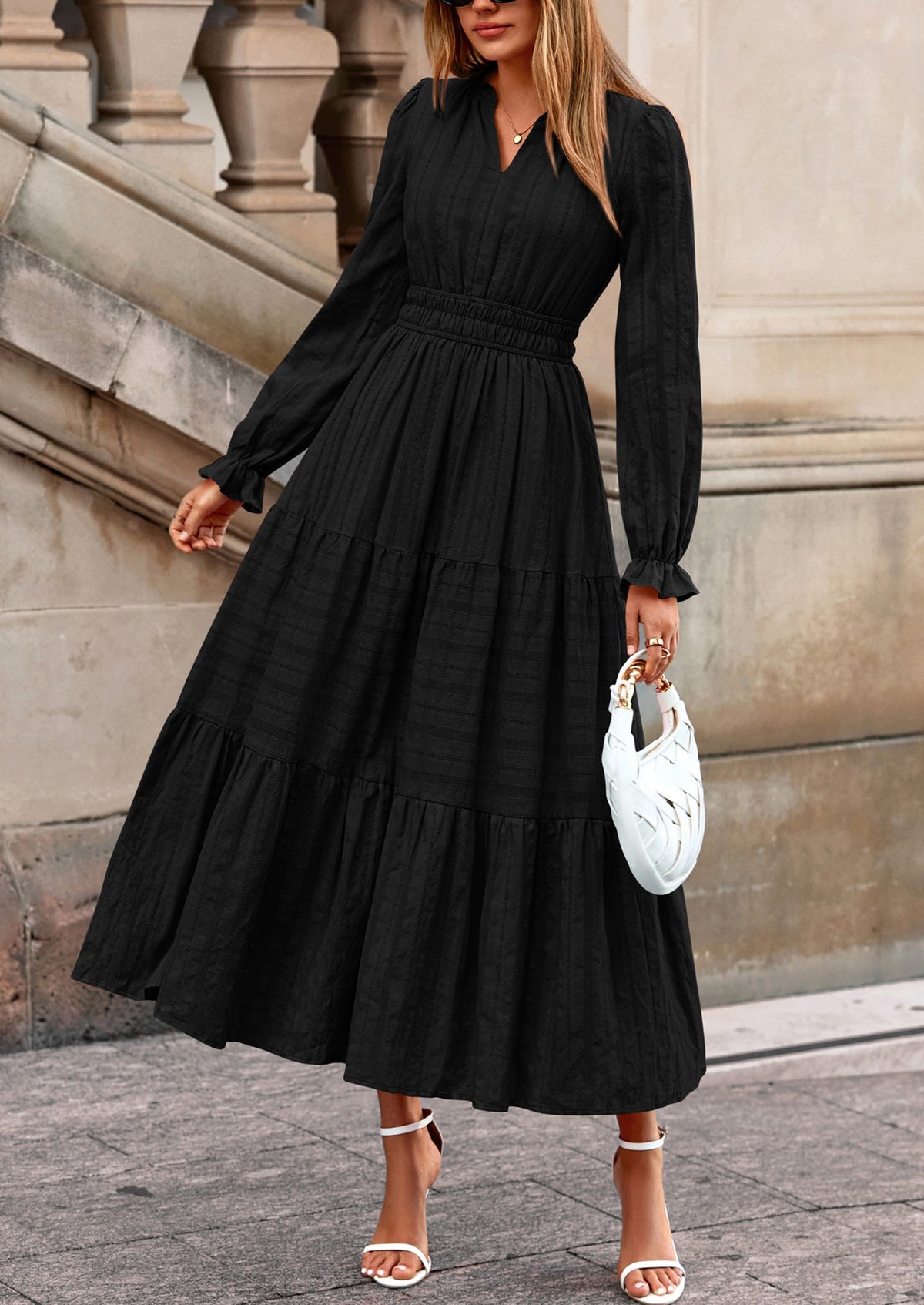 Flowy Maxi Dress - Long Sleeve, V-Neck, Wedding Guest - photo 55