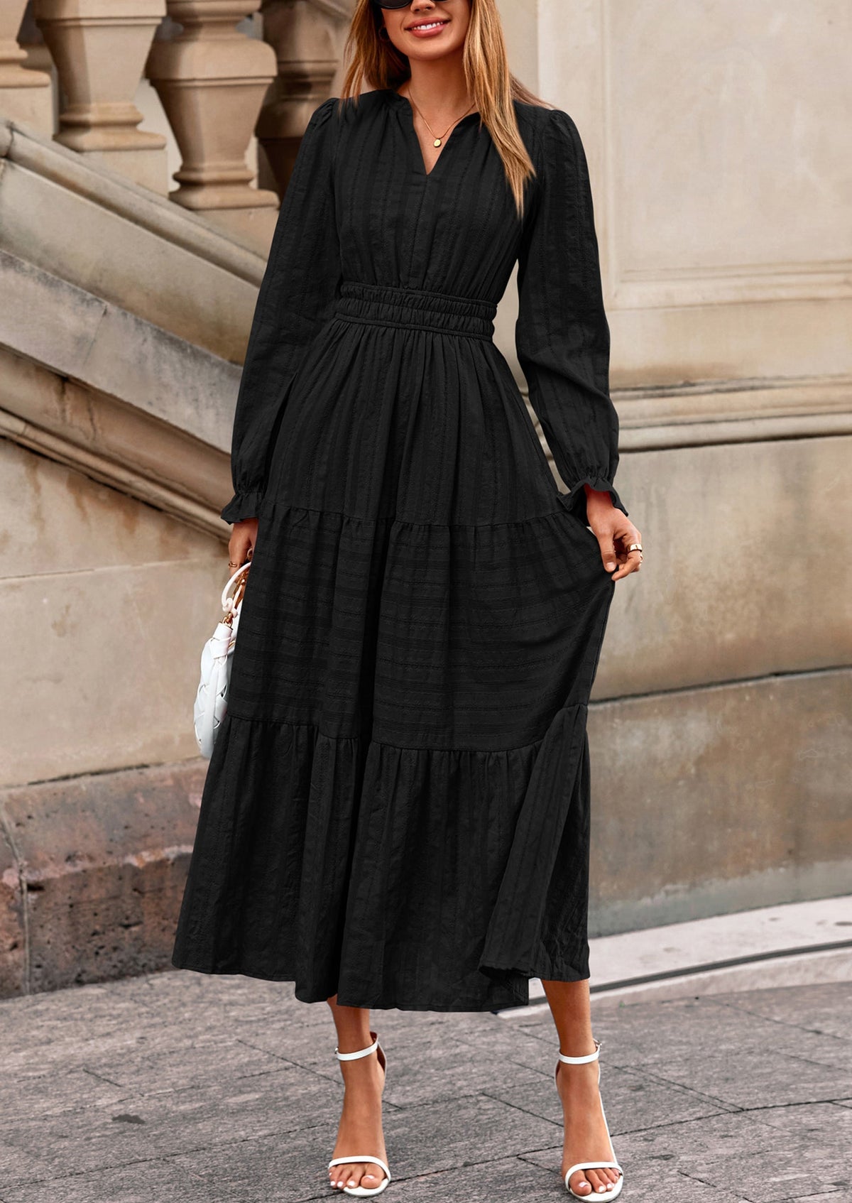 Flowy Maxi Dress - Long Sleeve, V-Neck, Wedding Guest - photo 56