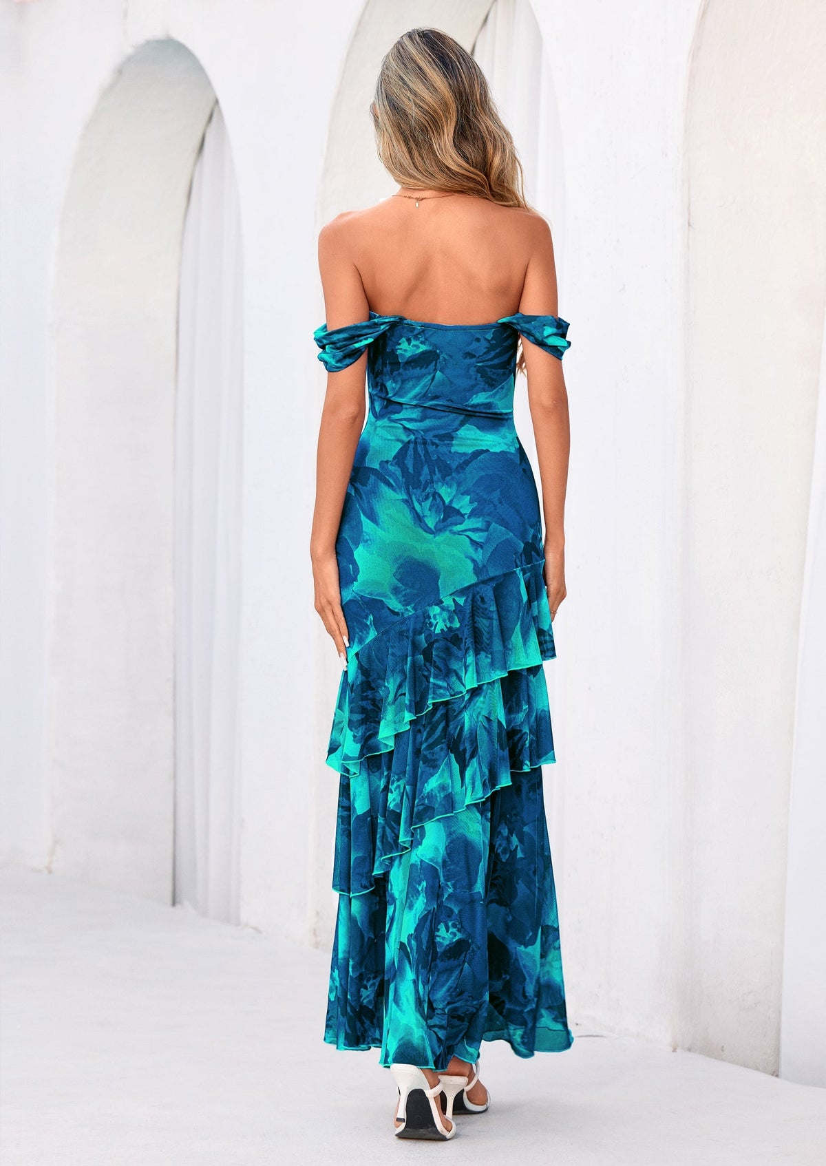 Floral Blue Green Floral Mesh Bodycon Maxi Dress - photo 2