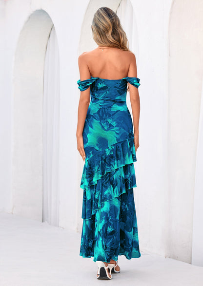 Floral Blue Green Floral Mesh Bodycon Maxi Dress - photo 2