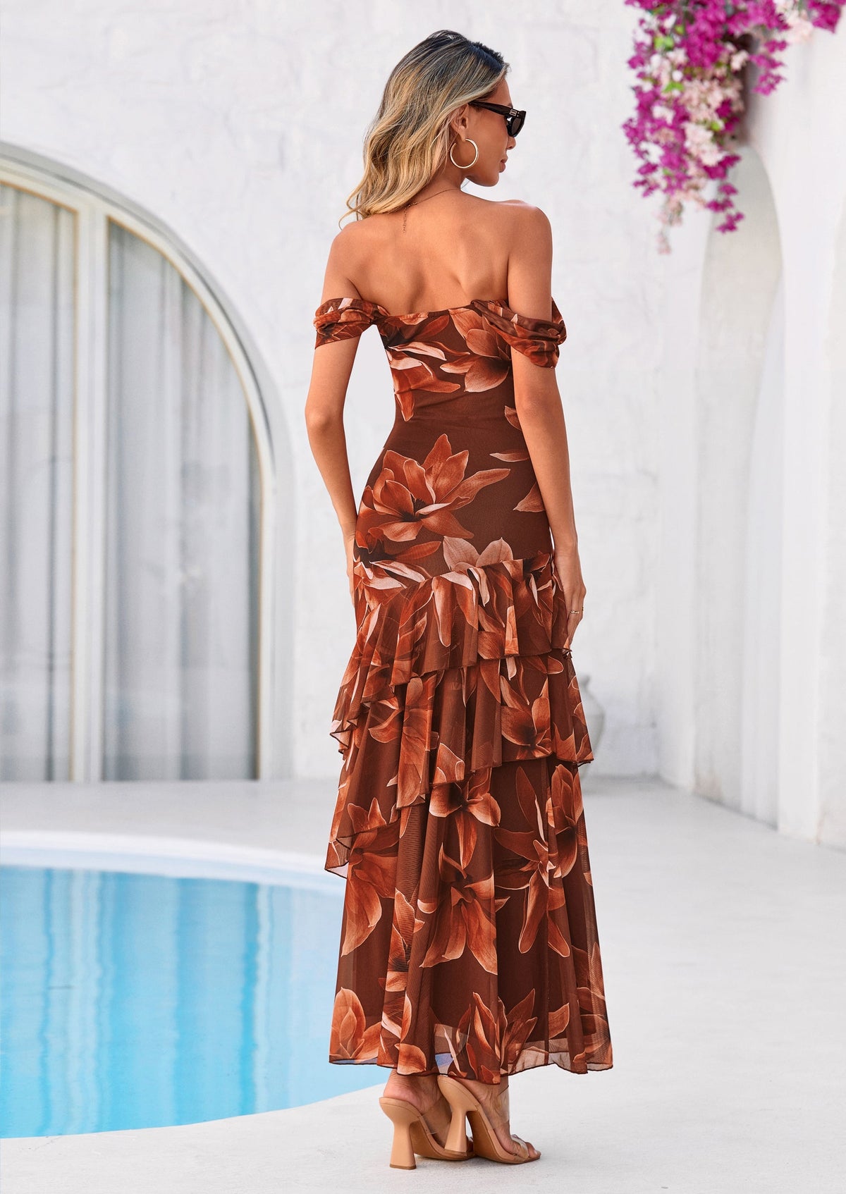 Floral Blue Green Floral Mesh Bodycon Maxi Dress - photo 14