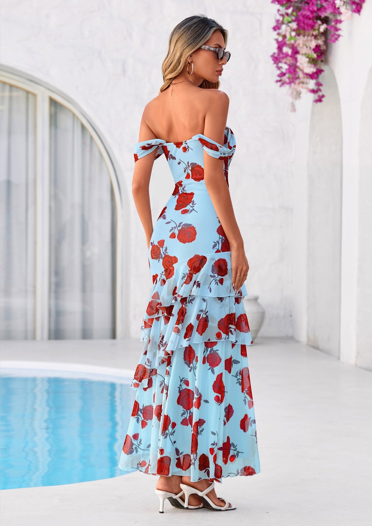 Floral Blue Green Floral Mesh Bodycon Maxi Dress - photo 26