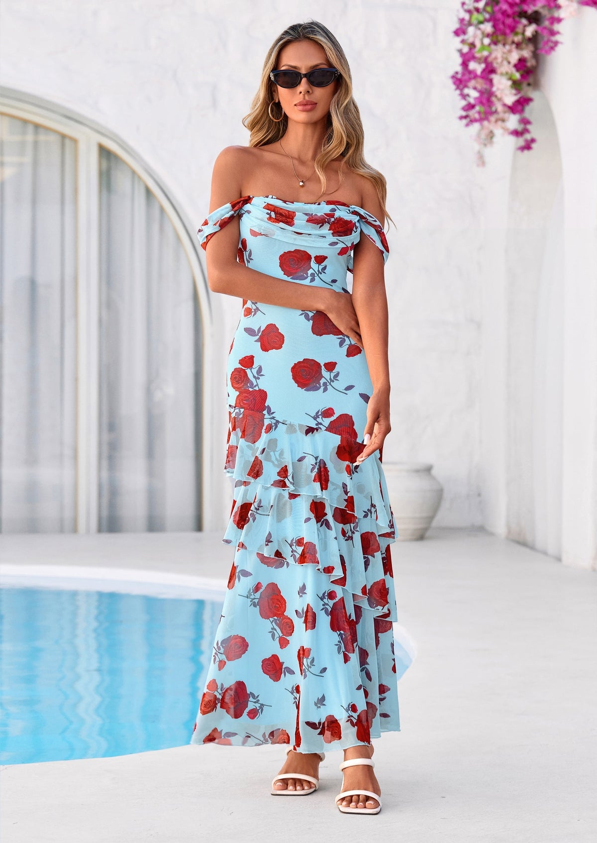 Floral Blue Green Floral Mesh Bodycon Maxi Dress - photo 28