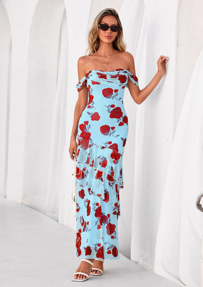 Floral Blue Green Floral Mesh Bodycon Maxi Dress - photo 30
