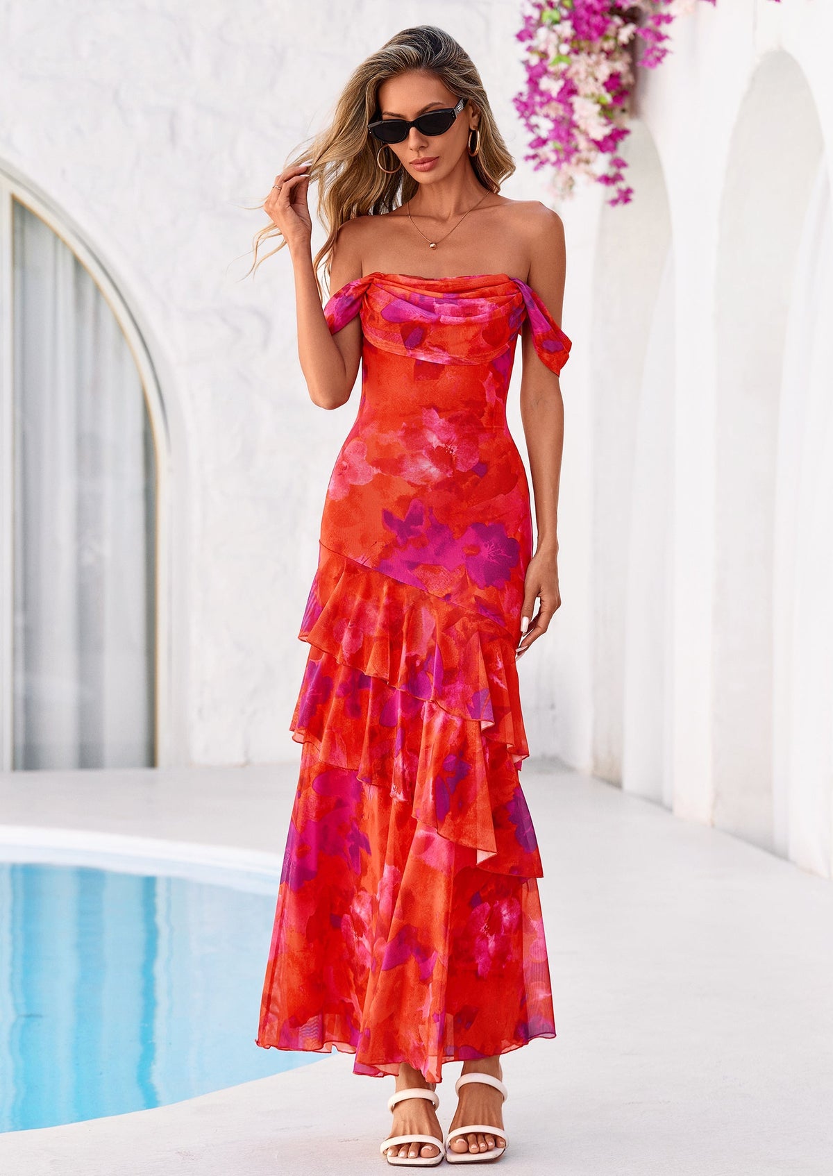 Floral Blue Green Floral Mesh Bodycon Maxi Dress - photo 33