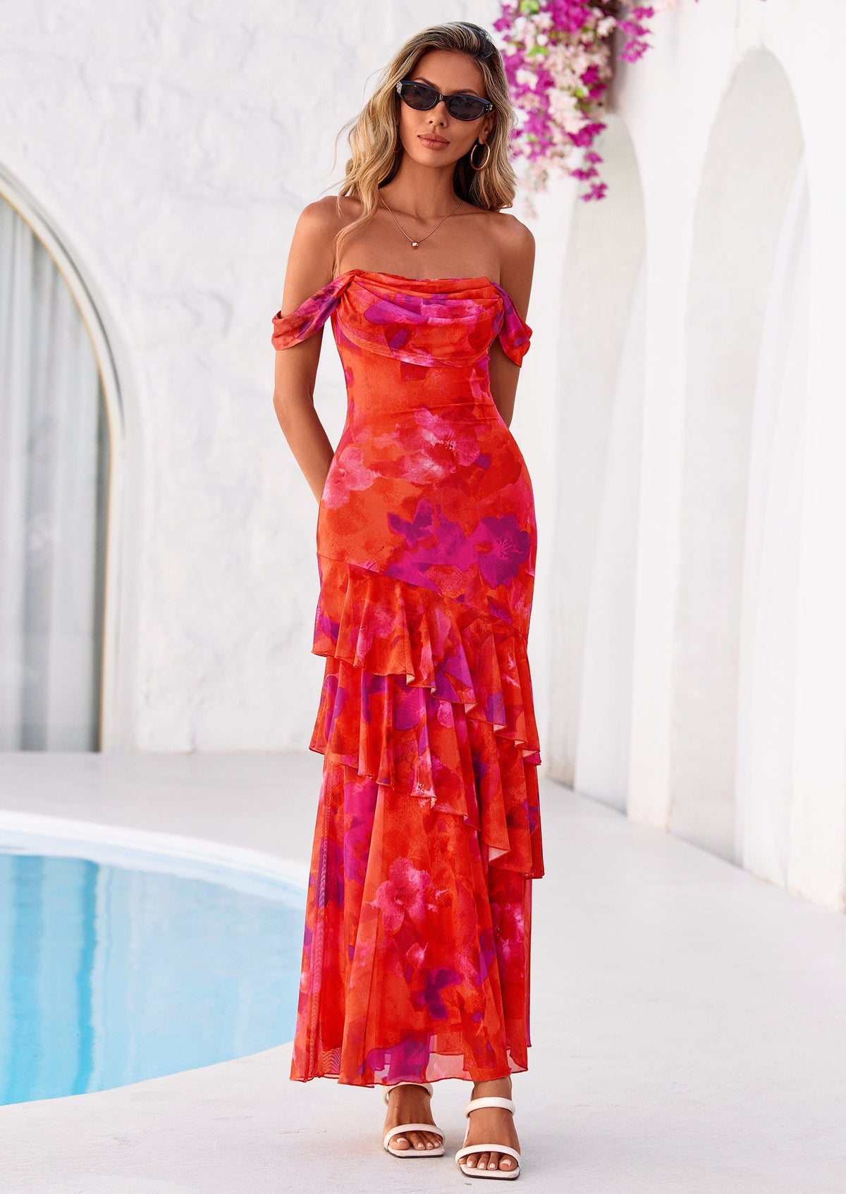 Floral Blue Green Floral Mesh Bodycon Maxi Dress - photo 34