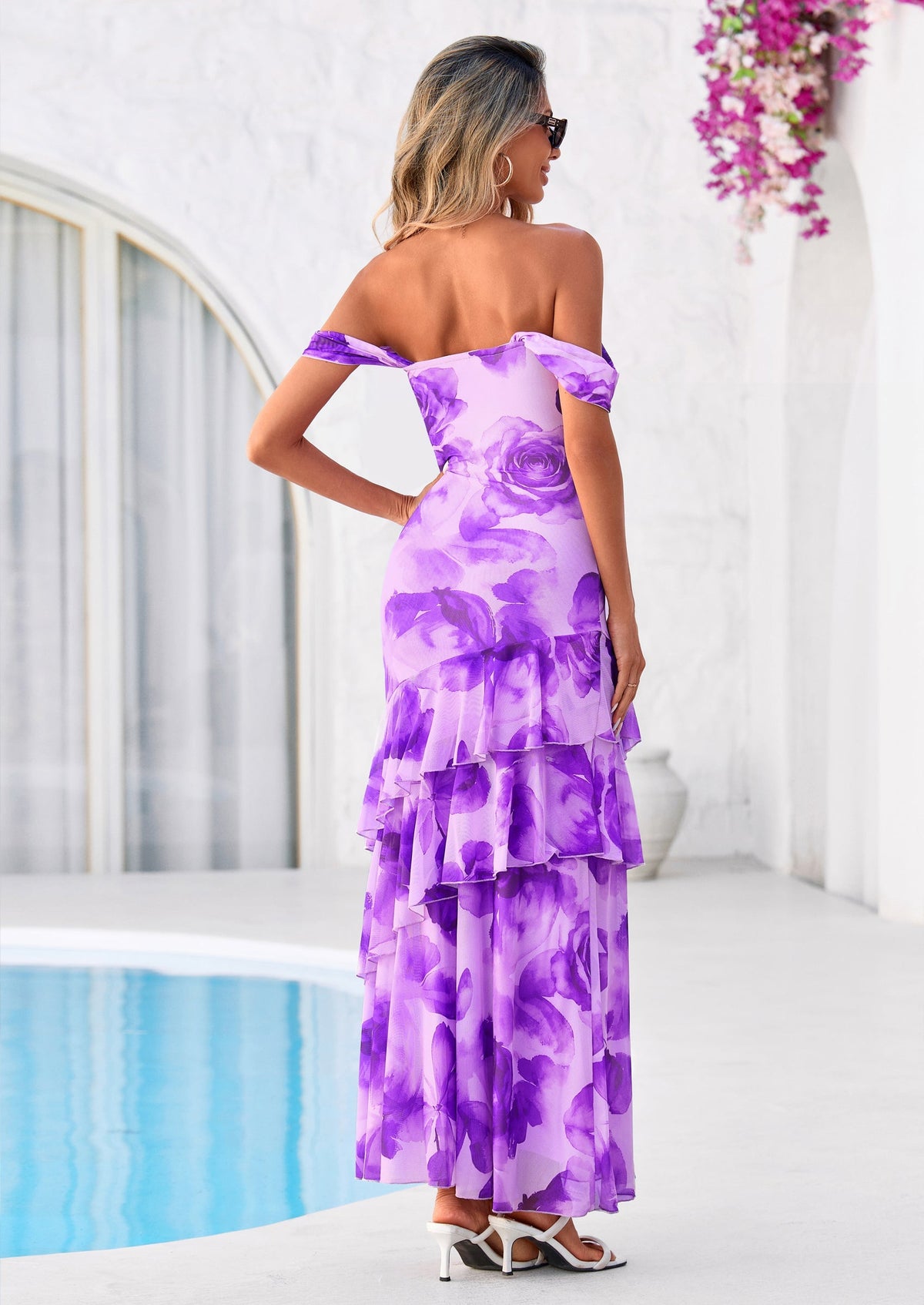 Floral Blue Green Floral Mesh Bodycon Maxi Dress - photo 38