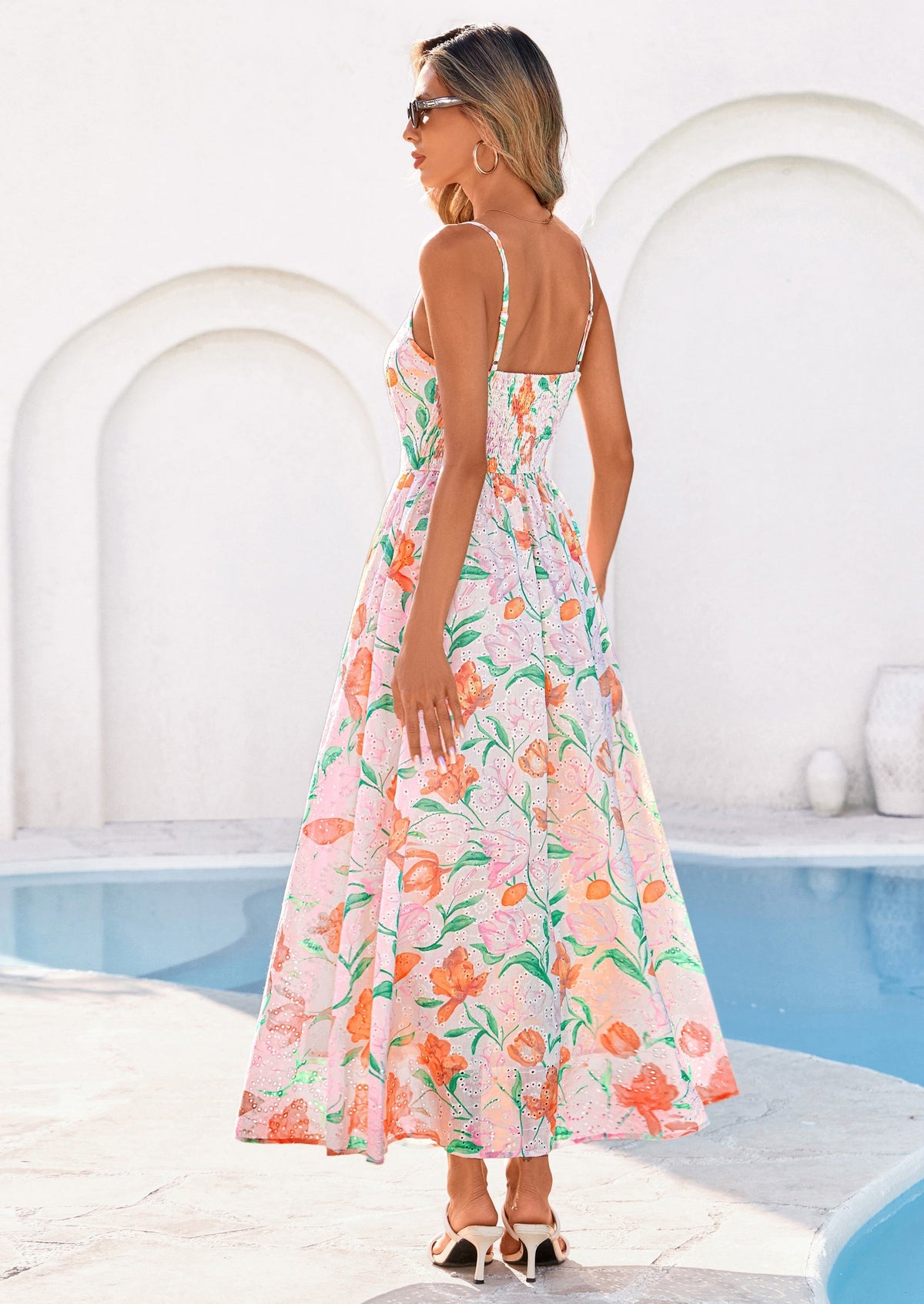 Eyelet Floral Flowy Maxi Dress - Spaghetti Strap, Square - photo 17