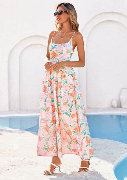 Eyelet Floral Flowy Maxi Dress - Spaghetti Strap, Square - photo 18