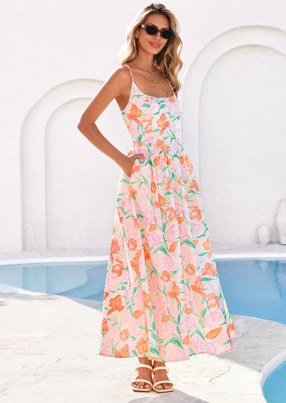 Eyelet Floral Flowy Maxi Dress - Spaghetti Strap, Square - photo 19