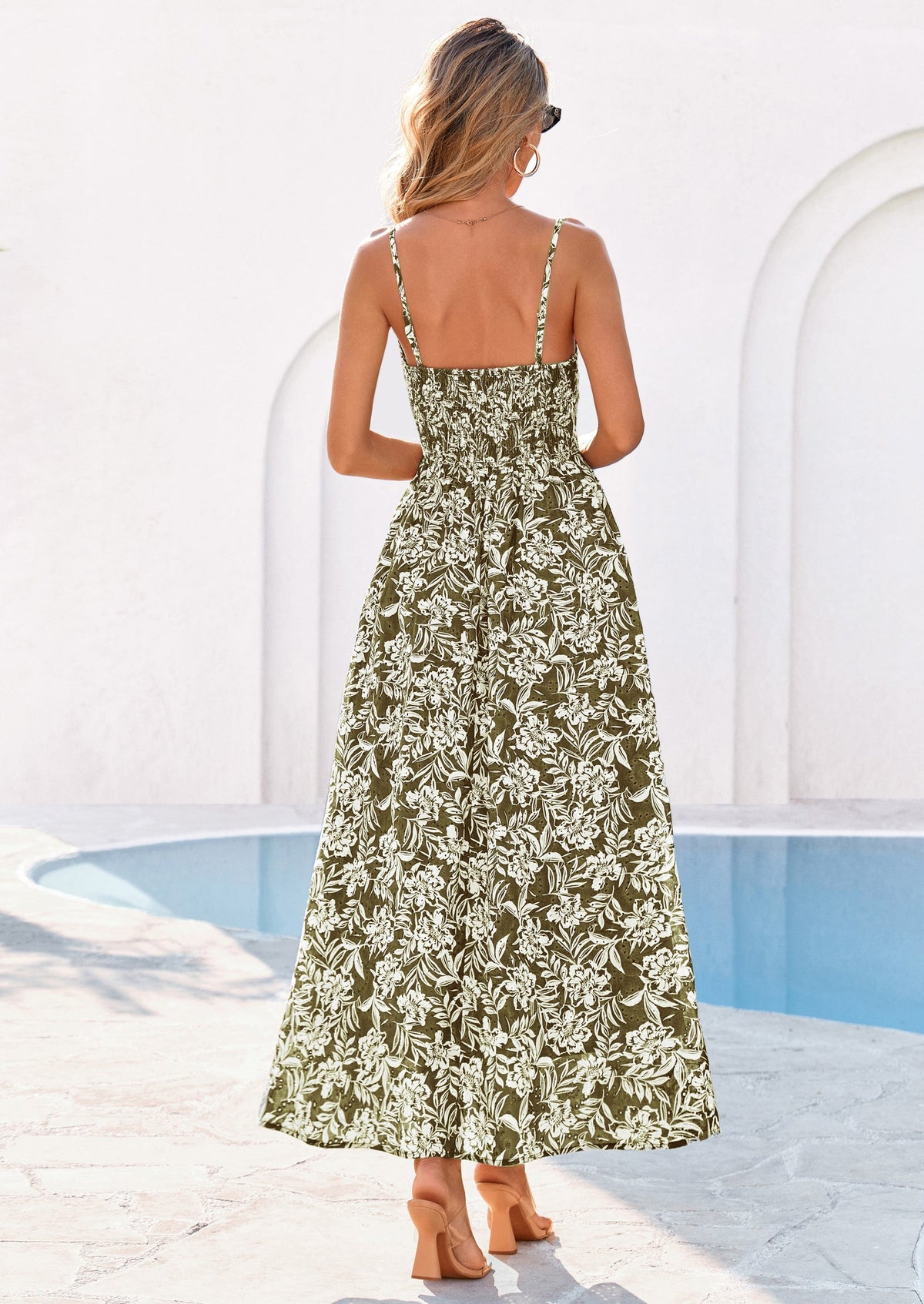 Eyelet Floral Flowy Maxi Dress - Spaghetti Strap, Square - photo 2
