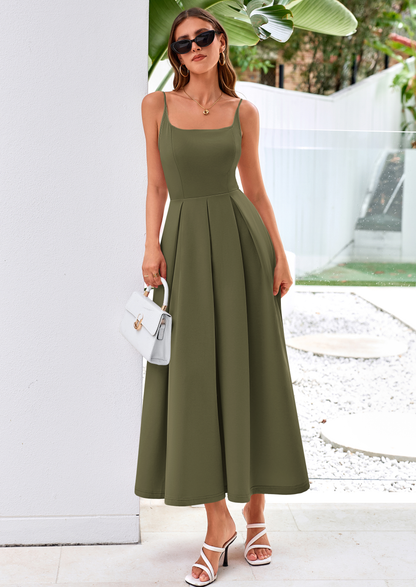 A-Line Flowy Maxi Dress - Spaghetti Strap, Square Neck, photo 6