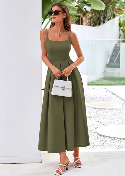 A-Line Flowy Maxi Dress - Spaghetti Strap, Square Neck, photo 4