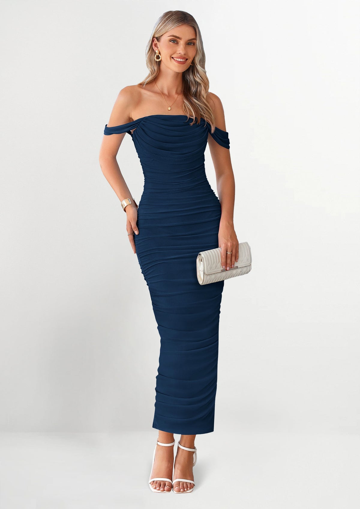Ruched Bodycon Maxi Dress - Off-Shoulder, Cocktail - photo 130
