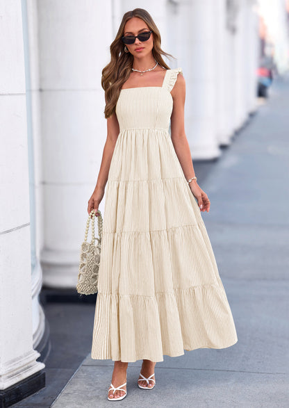 Striped Flowy Maxi Dress - Sleeveless, Square Neck, Casual - photo 13