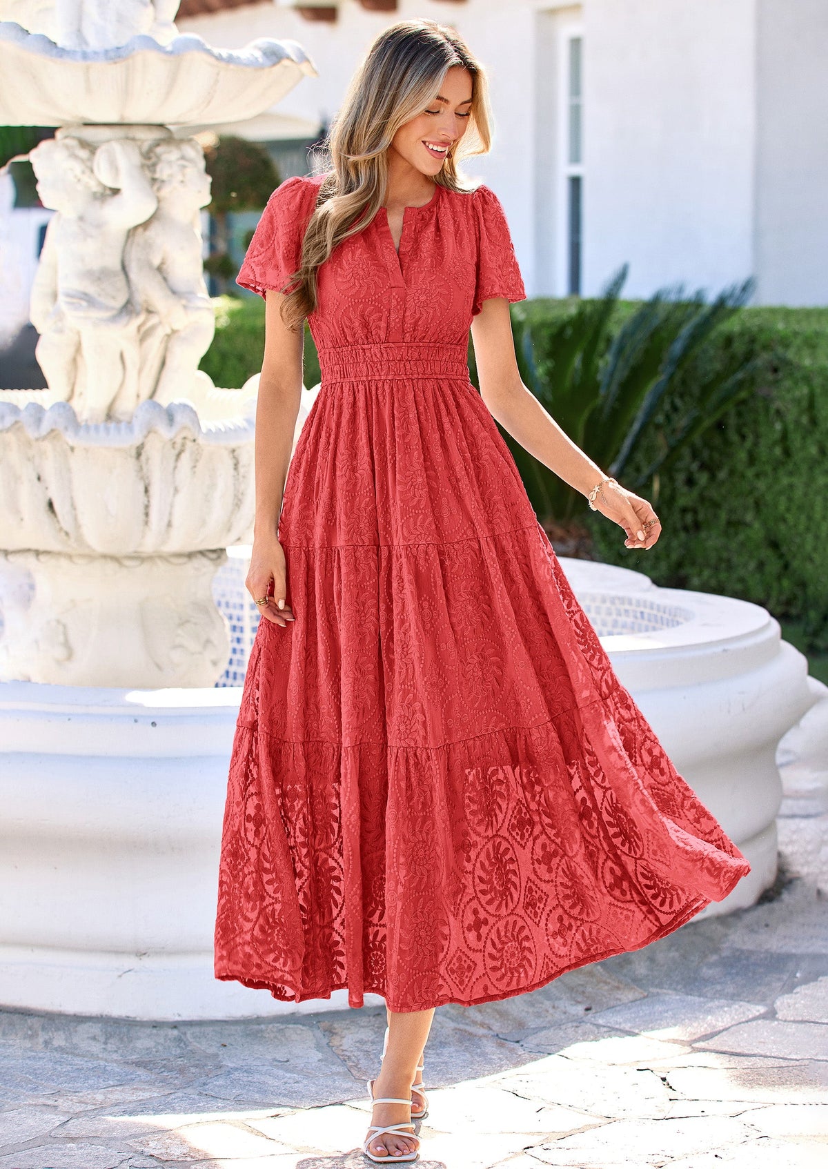 Floral A-Line Maxi Dress - Short Sleeve, V-Neck, Boho - Photo 21
