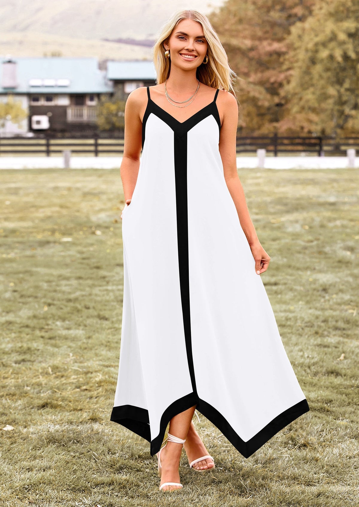Flowy Maxi Dress - Sleeveless, V-Neck, Party - photo 63