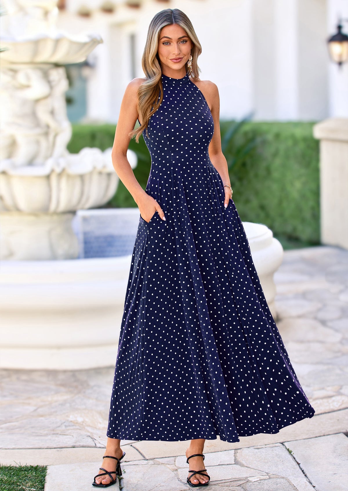 Polka Dot Maxi Dress - Halter, Vacation - photo 25