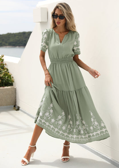 Floral A-Line Flowy Maxi Dress - Short Sleeve, V-Neck, Boho - photo 3