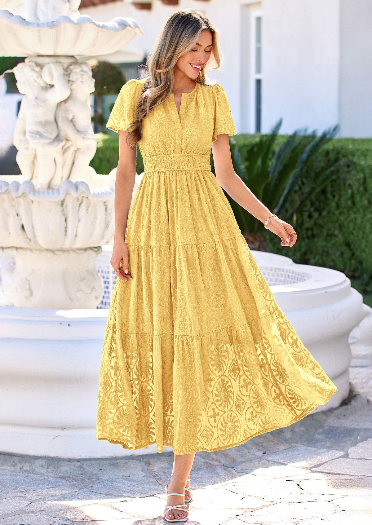 Floral A-Line Maxi Dress - Short Sleeve, V-Neck, Boho - Photo 33