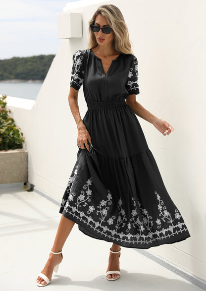 Floral A-Line Flowy Maxi Dress - Short Sleeve, V-Neck, Boho - photo 15