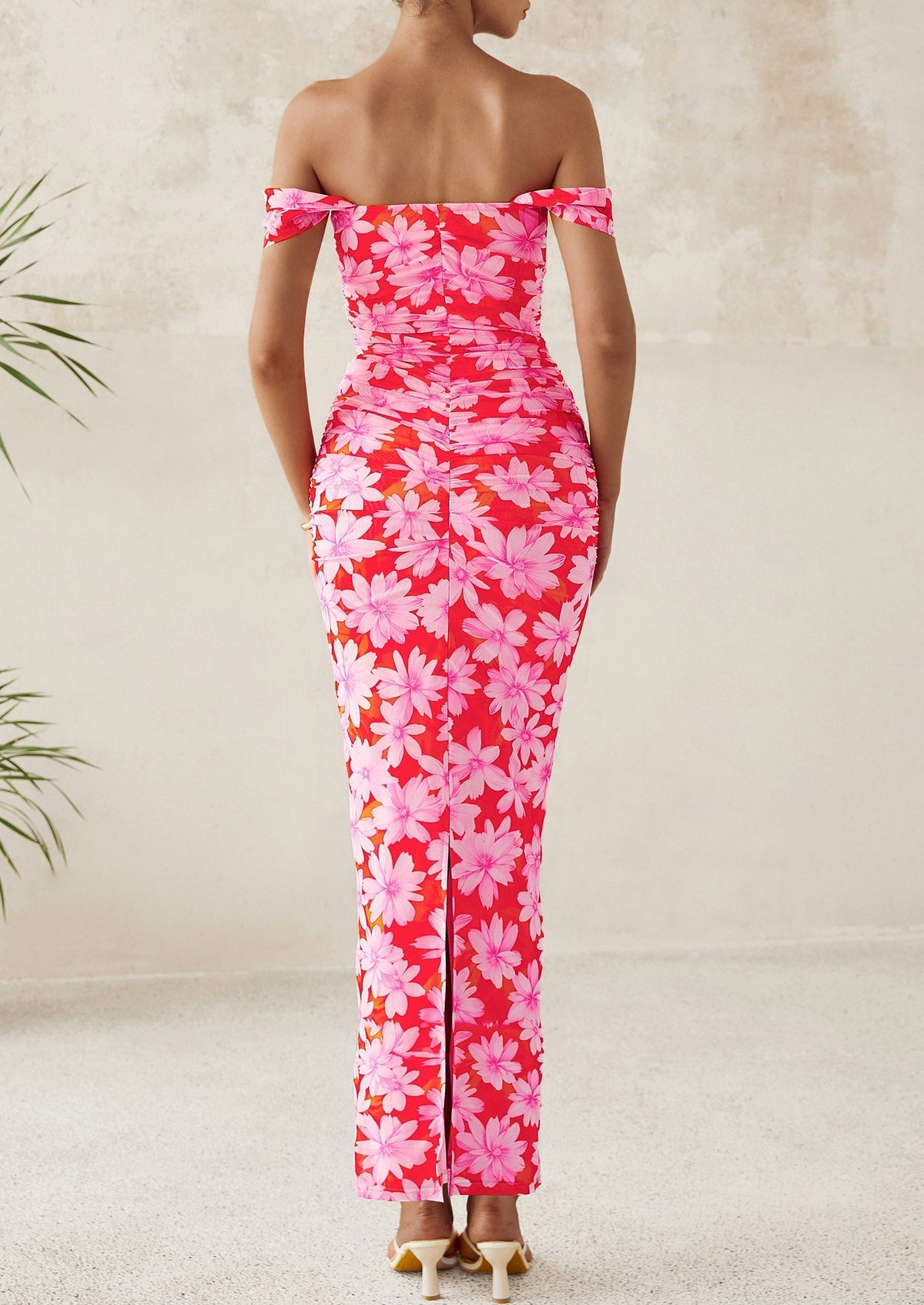 Floral Mesh Ruched Maxi Dress - Off-Shoulder, Cocktail - photo 8