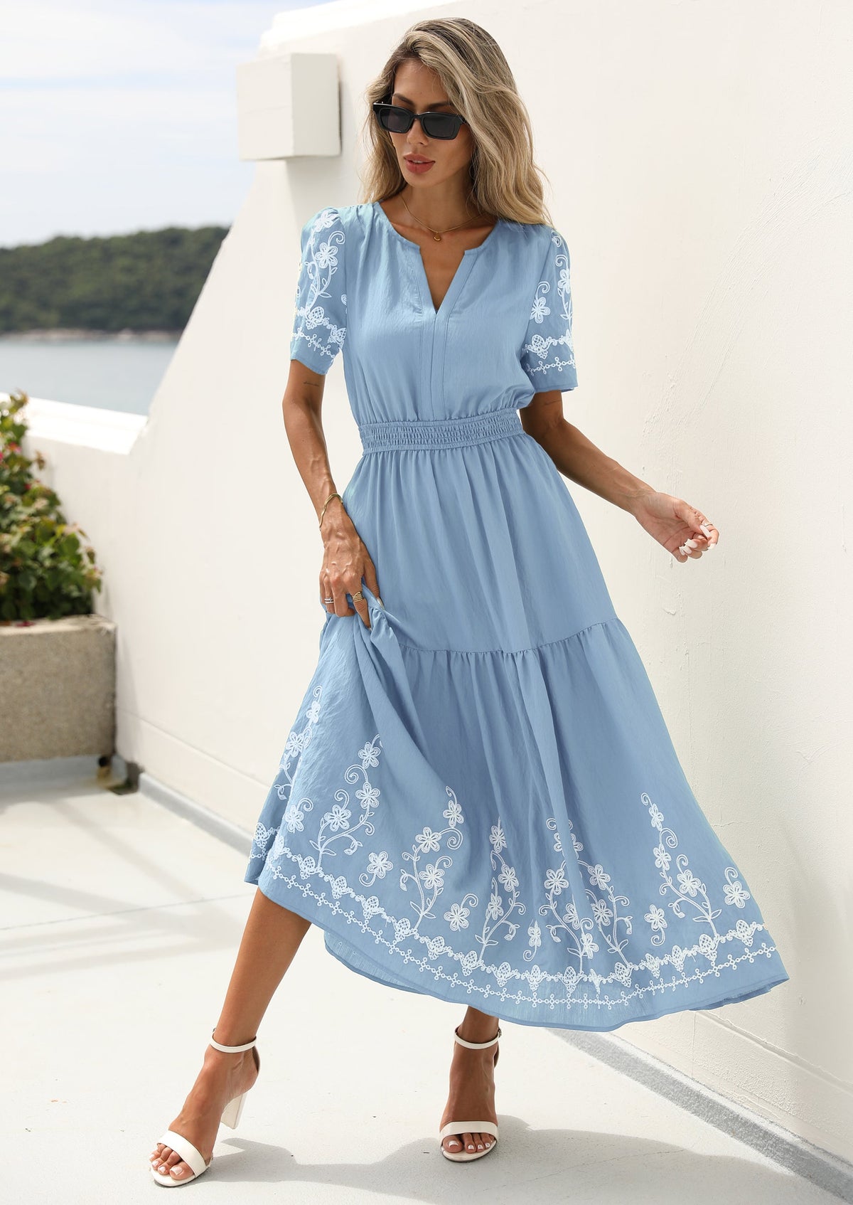 Floral A-Line Flowy Maxi Dress - Short Sleeve, V-Neck, Boho - photo 27