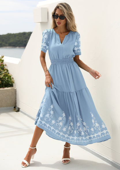 Floral A-Line Flowy Maxi Dress - Short Sleeve, V-Neck, Boho - photo 27