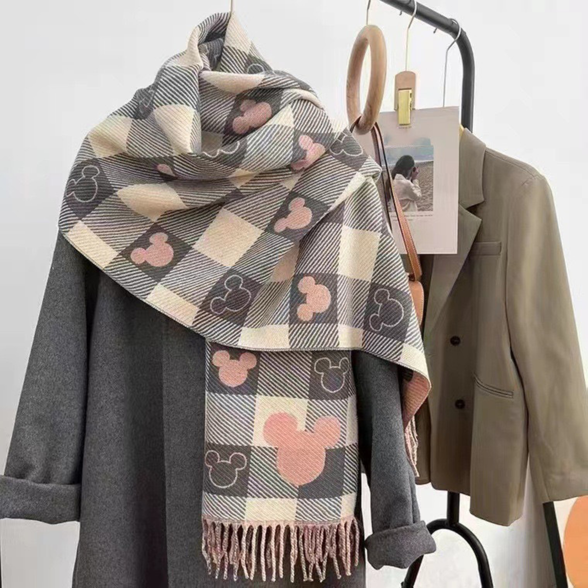 Comfy Warm Plaid Double Side Tassel Scarf