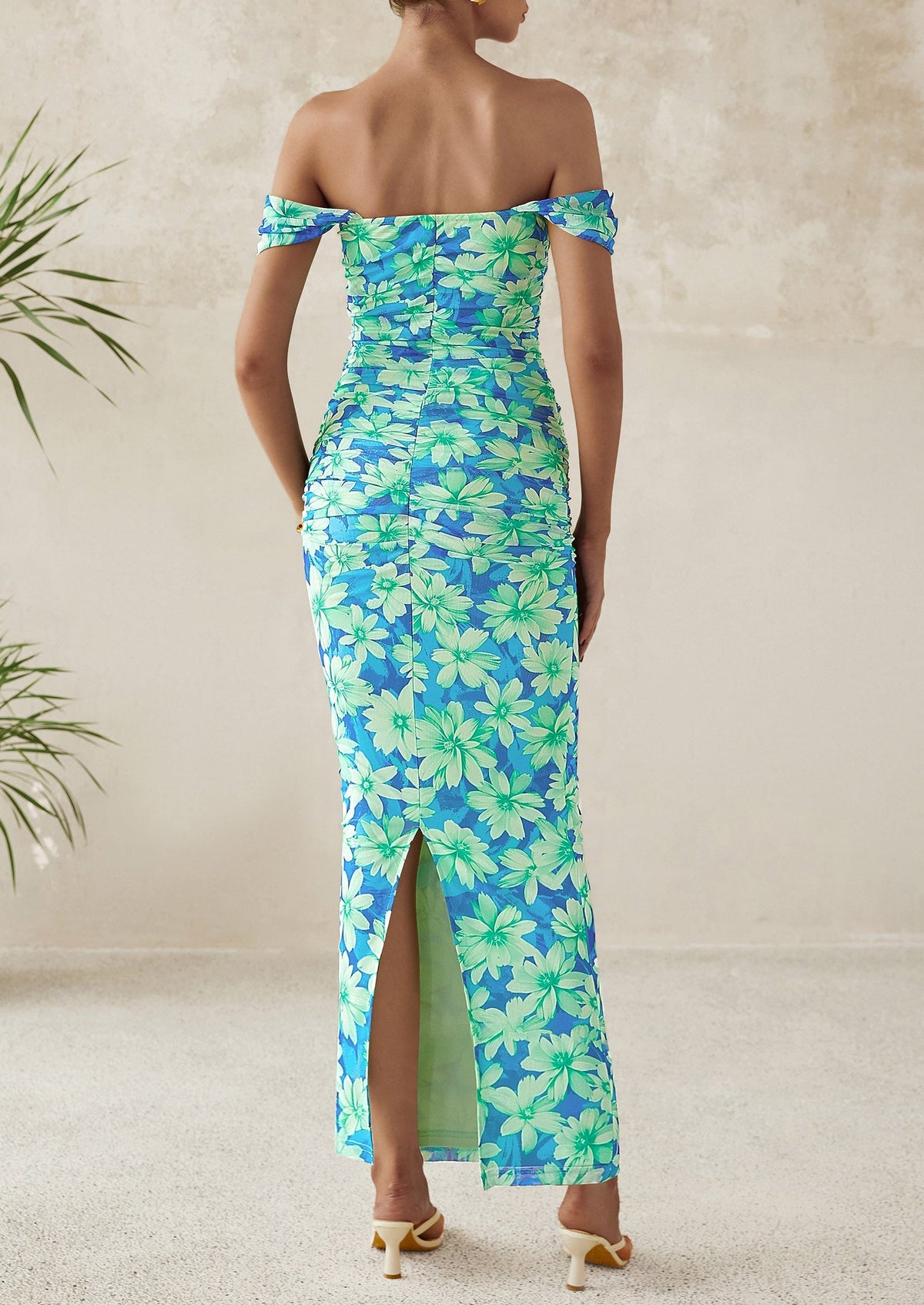 Floral Mesh Ruched Maxi Dress - Off-Shoulder, Cocktail - photo 36