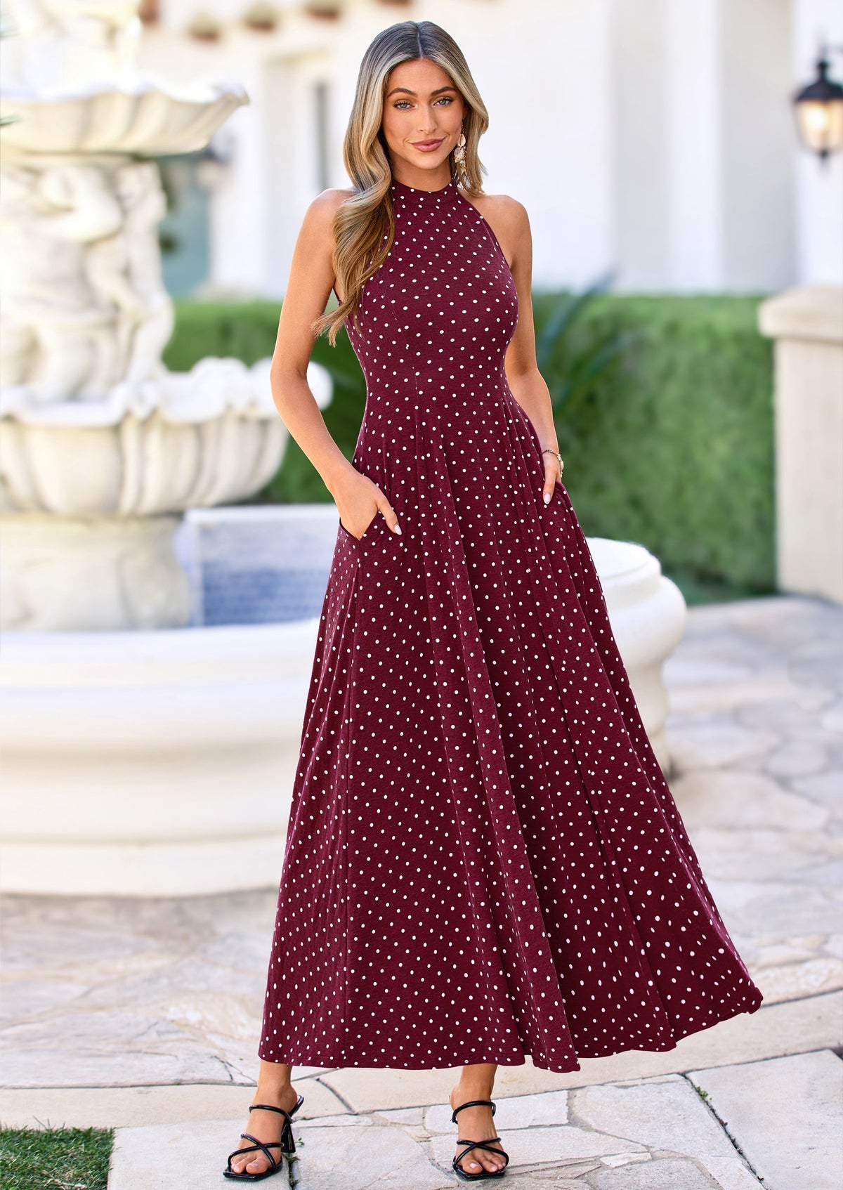 Polka Dot Maxi Dress - Halter, Vacation - photo 31