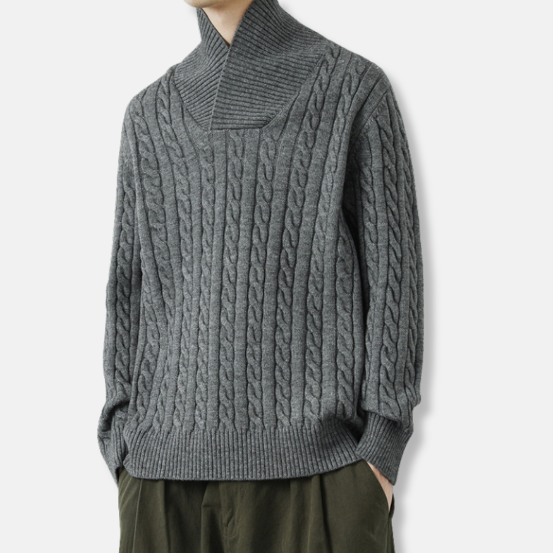 Men's cable knit shawl collar sweater knit blend relaxed fit warm textured fall pullover