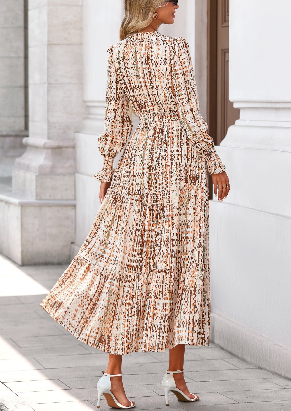 Floral A-Line Flowy Maxi Dress - Long Sleeve, V-Neck, Casual - photo 48