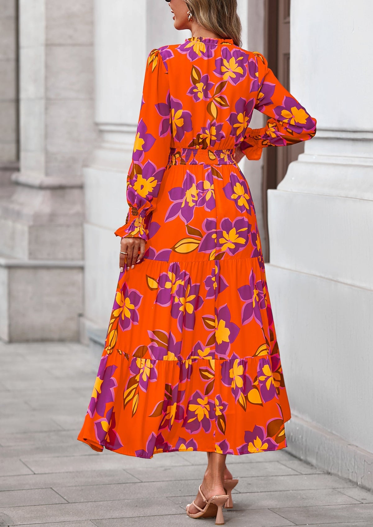 Floral A-Line Flowy Maxi Dress - Long Sleeve, V-Neck, Casual - photo 32