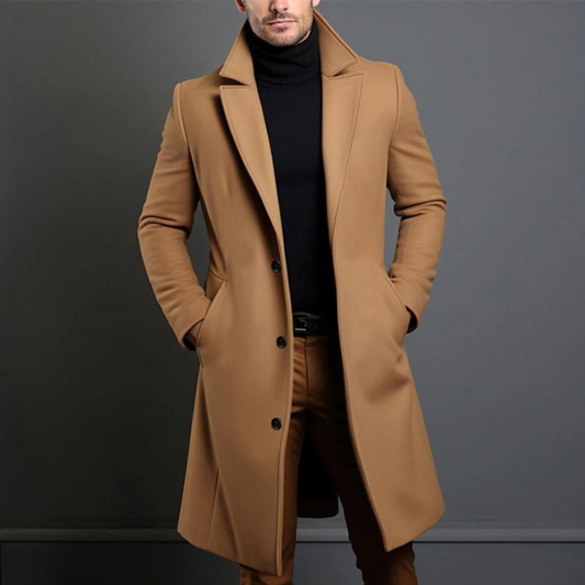 Orsenvi Mens Tailored Wool Knee Length Overcoat Camel