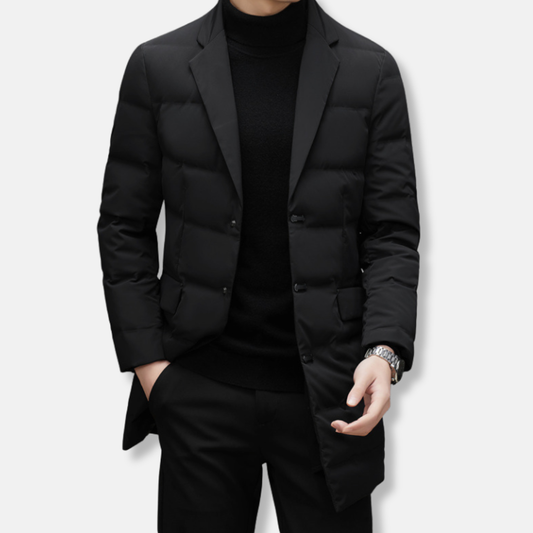 Orsenvi Men's Down Coat Mid Length Quilted Insulated Notch Lapel