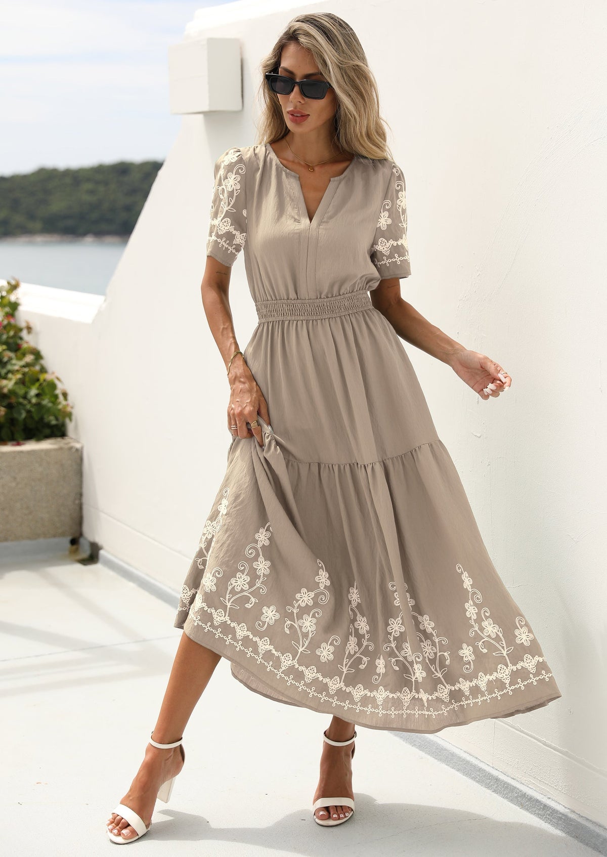 Floral A-Line Flowy Maxi Dress - Short Sleeve, V-Neck, Boho - photo 21